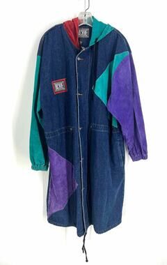 Machine Size XXL ? Denim/Multi Blocked Suede Vintage Men's Coat- Men's
